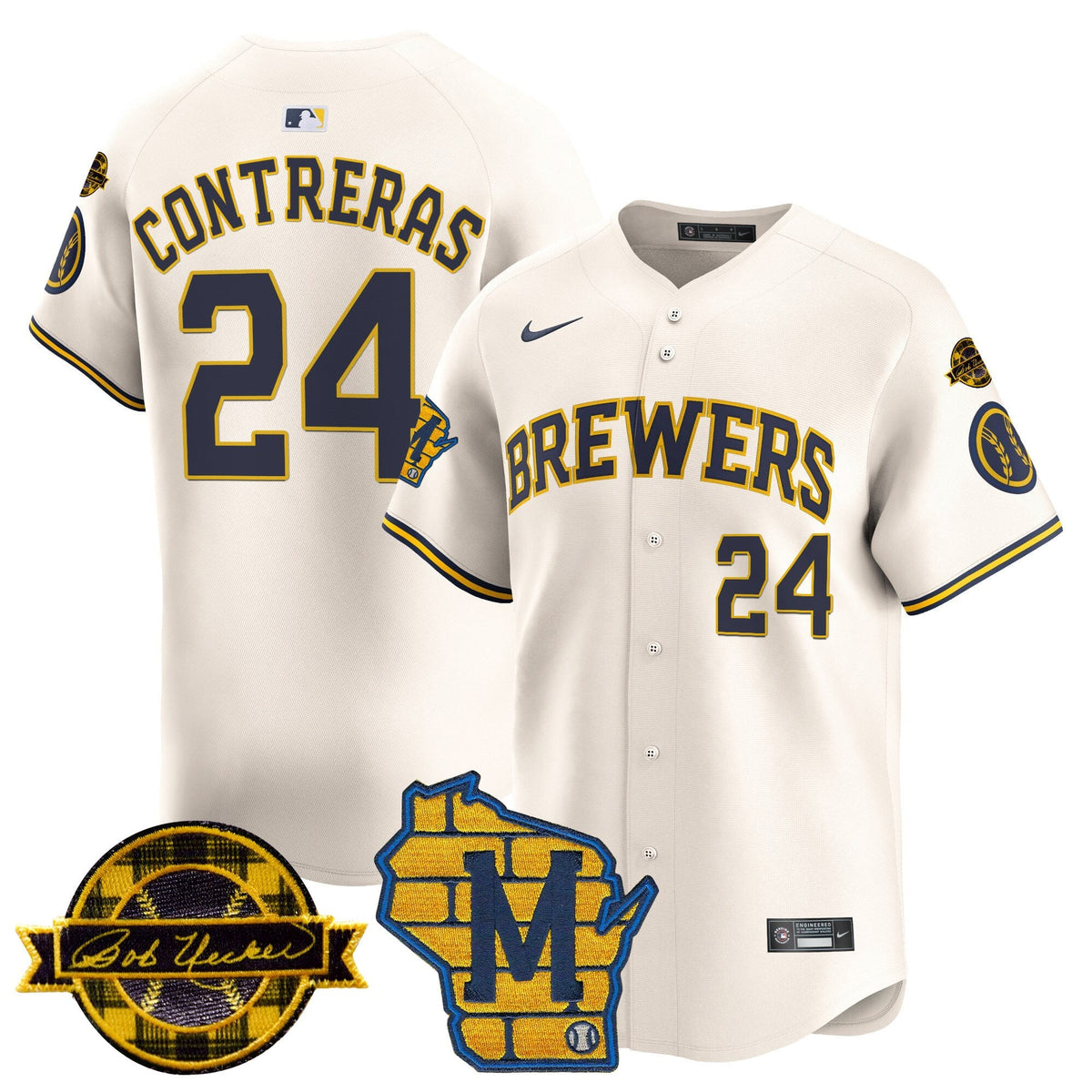 Men's Milwaukee Brewers Home & Bob Uecker Patch Vapor Premier Limited Jersey - All Stitched