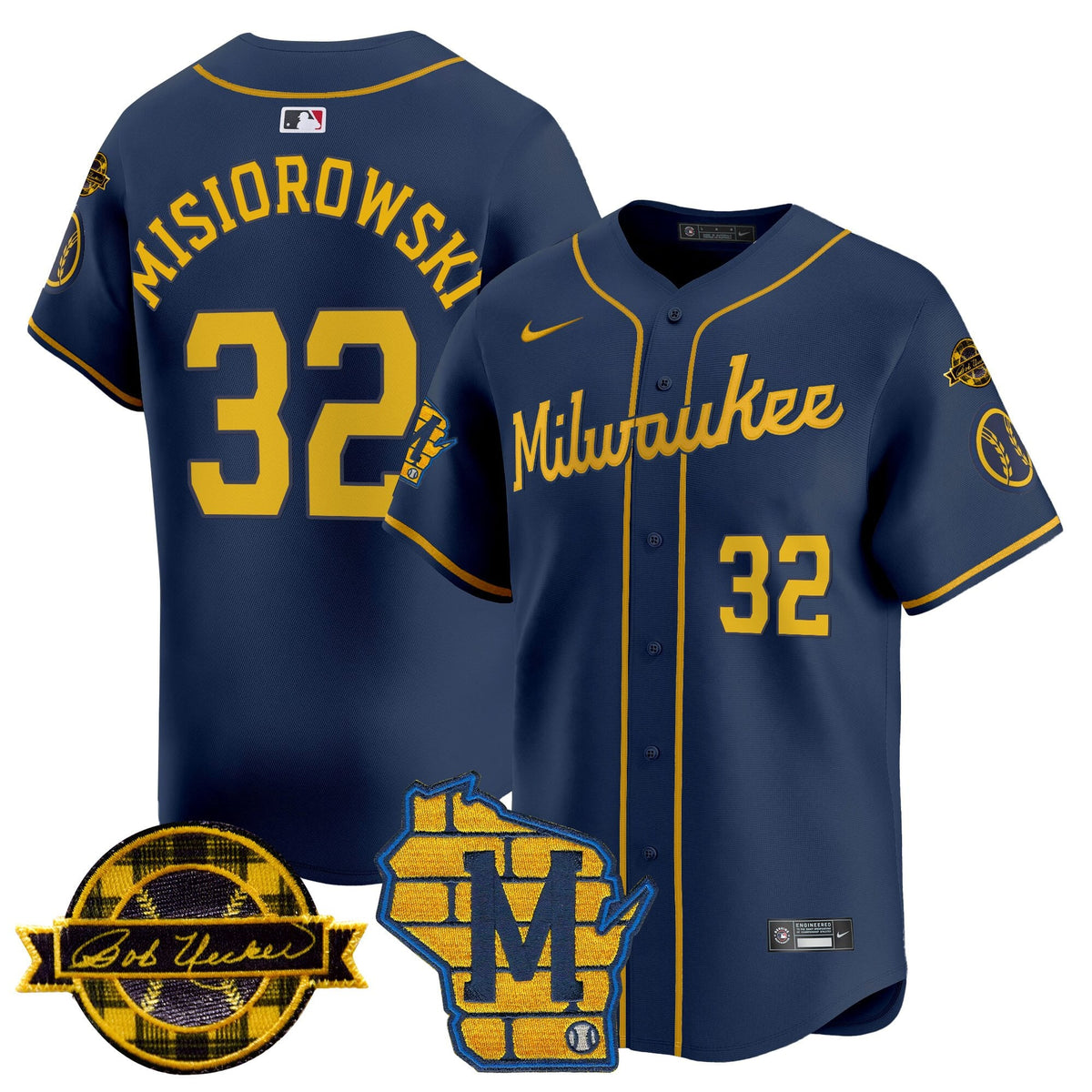 Men's Milwaukee Brewers Home & Bob Uecker Patch Vapor Premier Limited Jersey - All Stitched