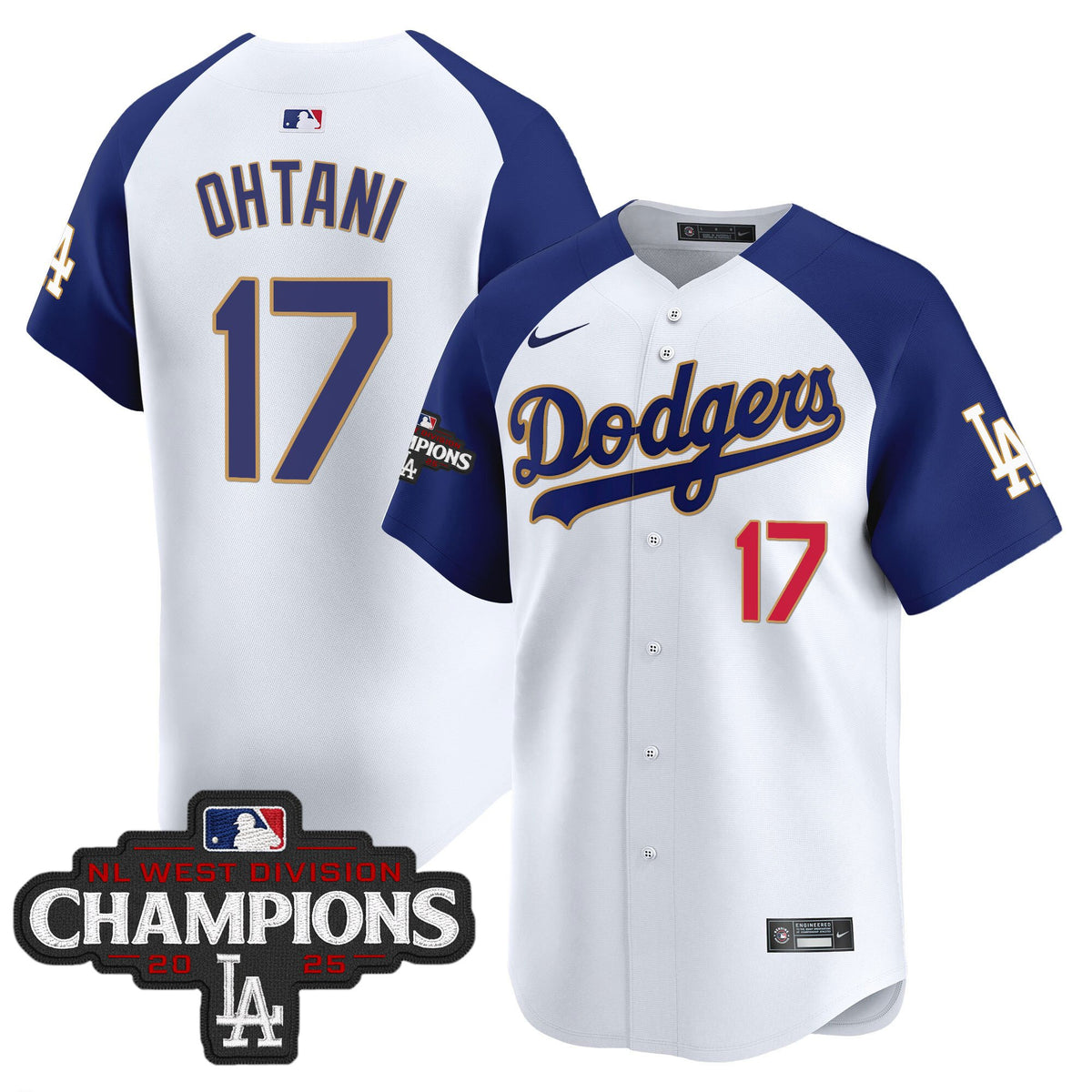 Men's Dodgers 2025 NL West Division Champions Patch Gold Trim Vapor Premier Limited Jersey - All Stitched