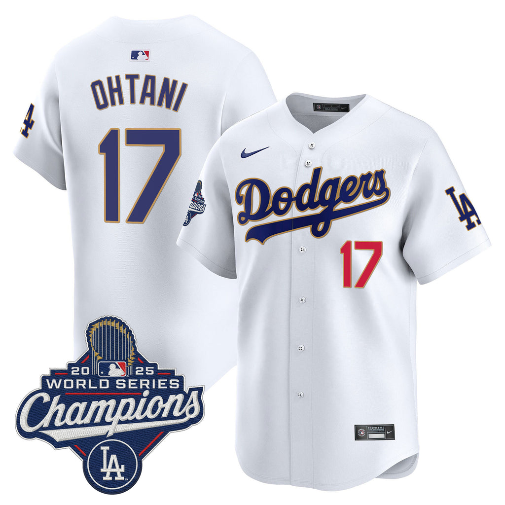 Men's Dodgers 2025 World Series Champions Patch Gold Trim Vapor Premier Limited Jersey - All Stitched