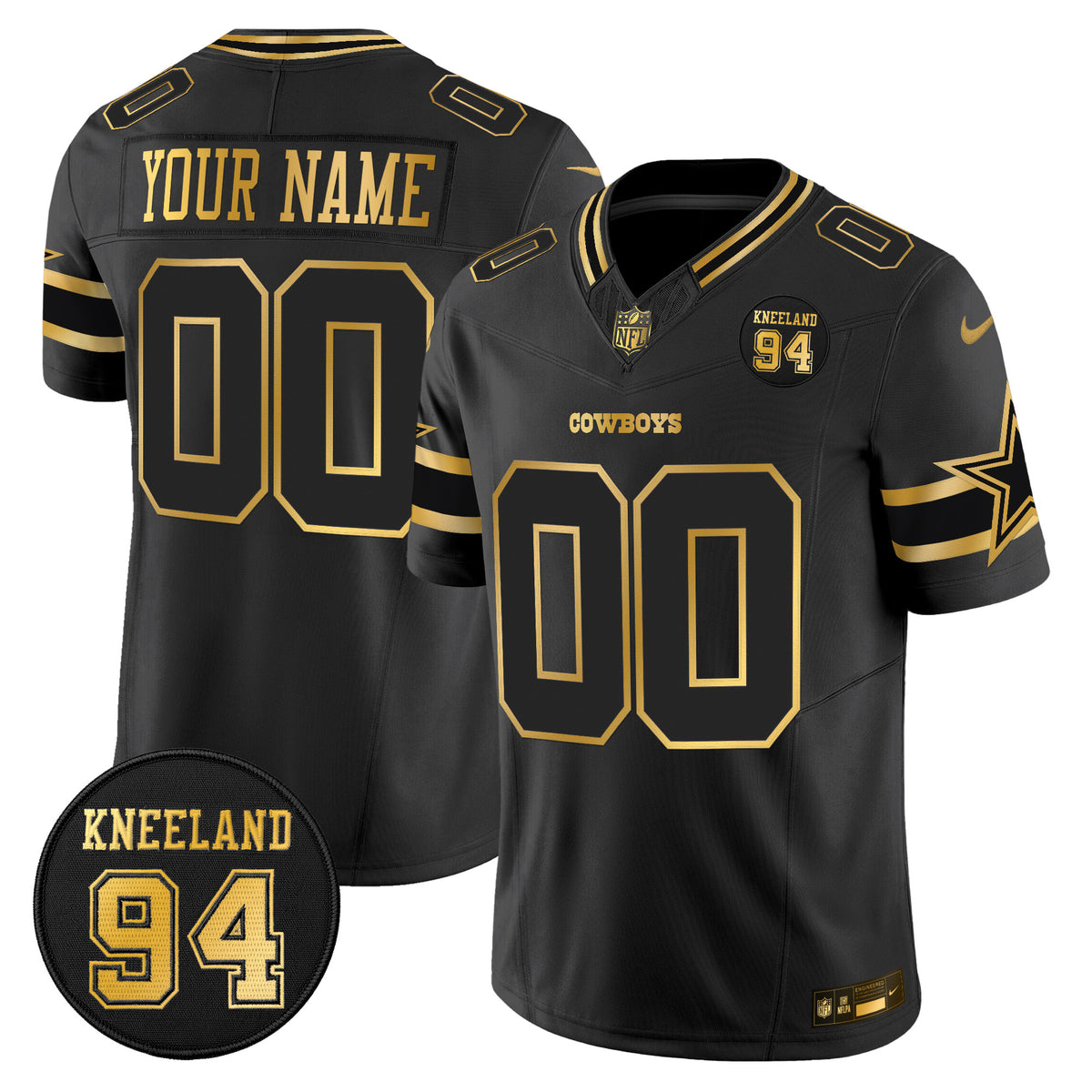 Dallas Cowboys #94 Marshawn Kneeland Memorial Patch Gold Vapor Limited Custom Jersey - All Stitched