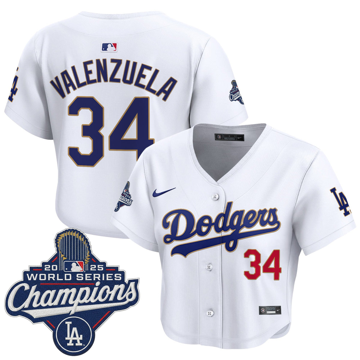 Women's Dodgers 2025 World Series Champions Patch Gold Trim Crop Top Baseball Jersey - All Stitched