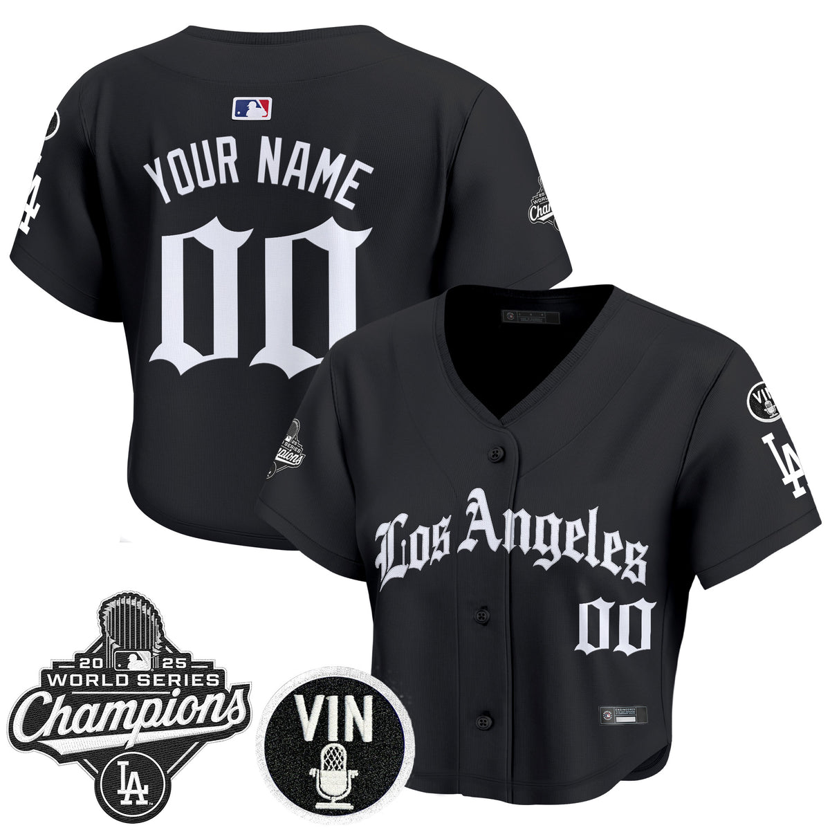 Dodgers 2025 World Series Champions Crop Top Baseball Custom Jersey - LA Gothic Edition - All Stitched