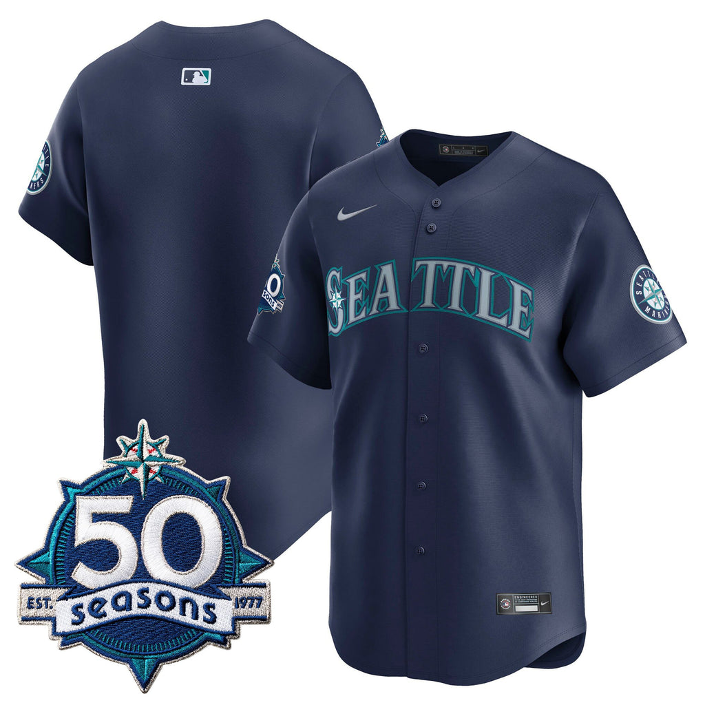 Men's Seattle Mariners 50 Seasons Patch Vapor Premier Limited Jersey - All Stitched