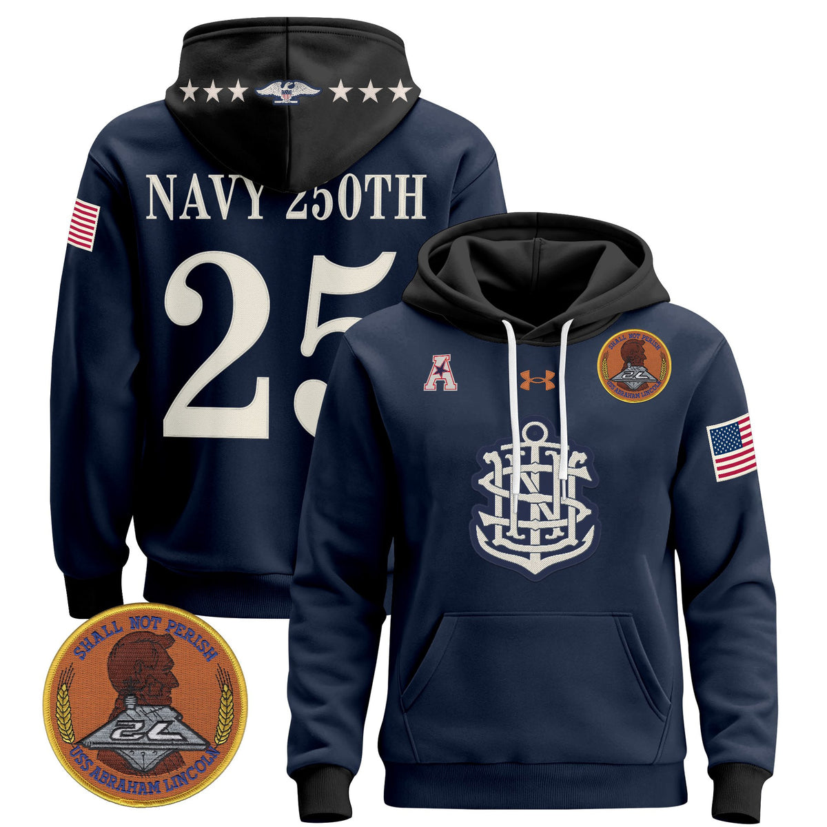 Men's Navy Midshipmen 250th Anniversary Pullover Hoodie - All Stitched