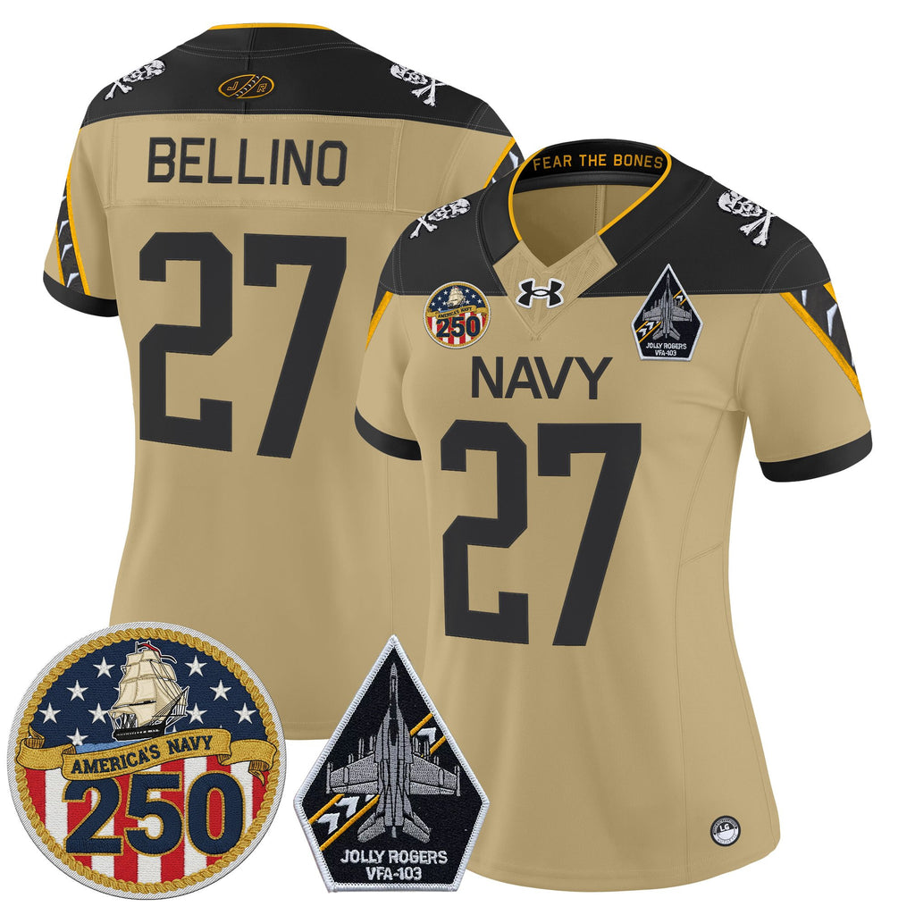 Women's Navy Midshipmen 'Jolly Rogers Edition' Vapor Limited Jersey - 250th Anniversary Patch - All Stitched