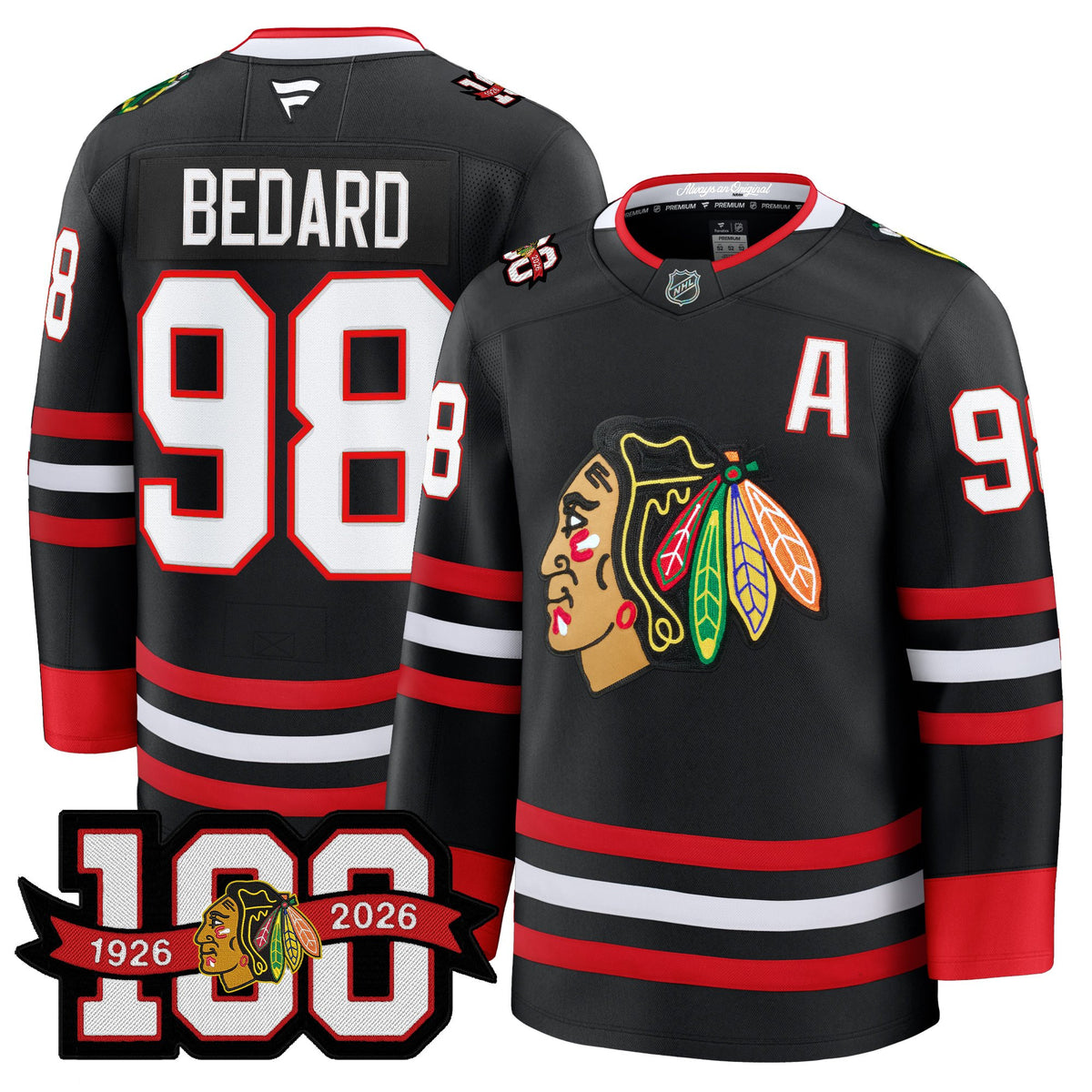 Men's Chicago Blackhawks 2025/26 Premium Jersey - 100th Anniversary Patch -All Stitched
