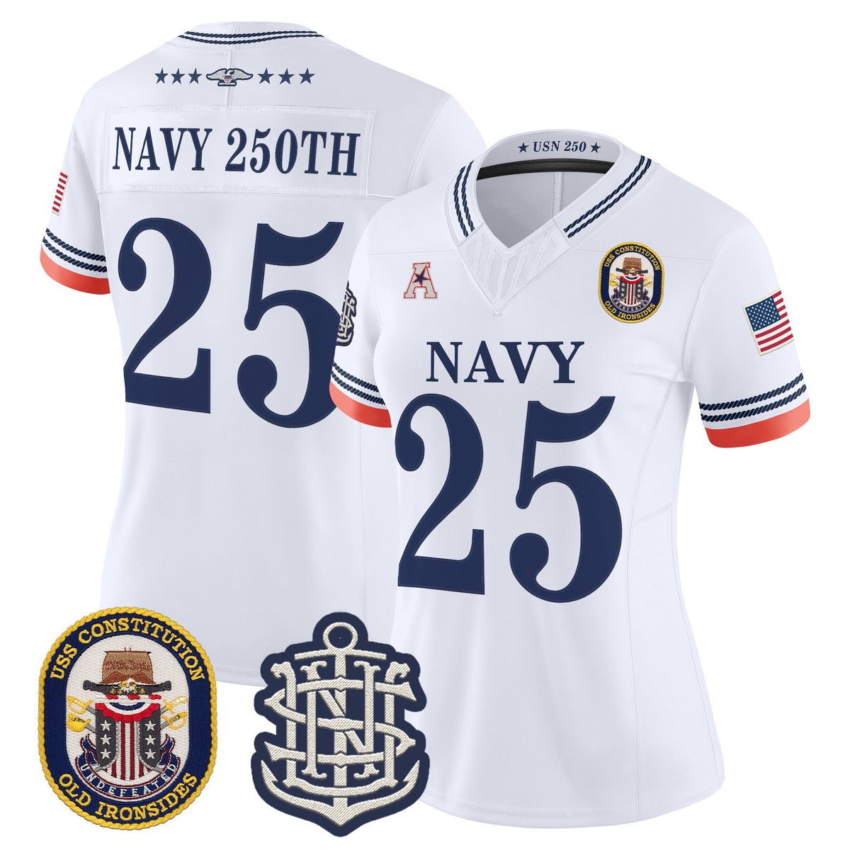 Women's Navy Midshipmen 250th Anniversary Vapor Limited Jersey - USS Constitution Patch - Stitched