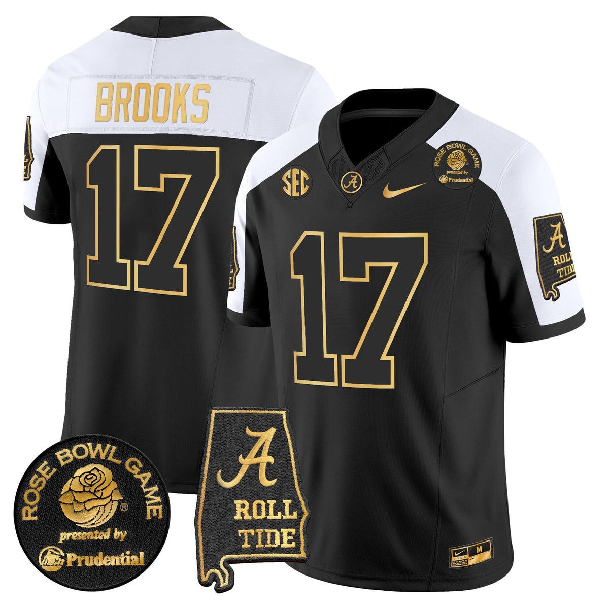 Men's Alabama Crimson Tide 2025 Rose Bowl Gold Vapor Limited Jersey - Alabama Map - All Stitched