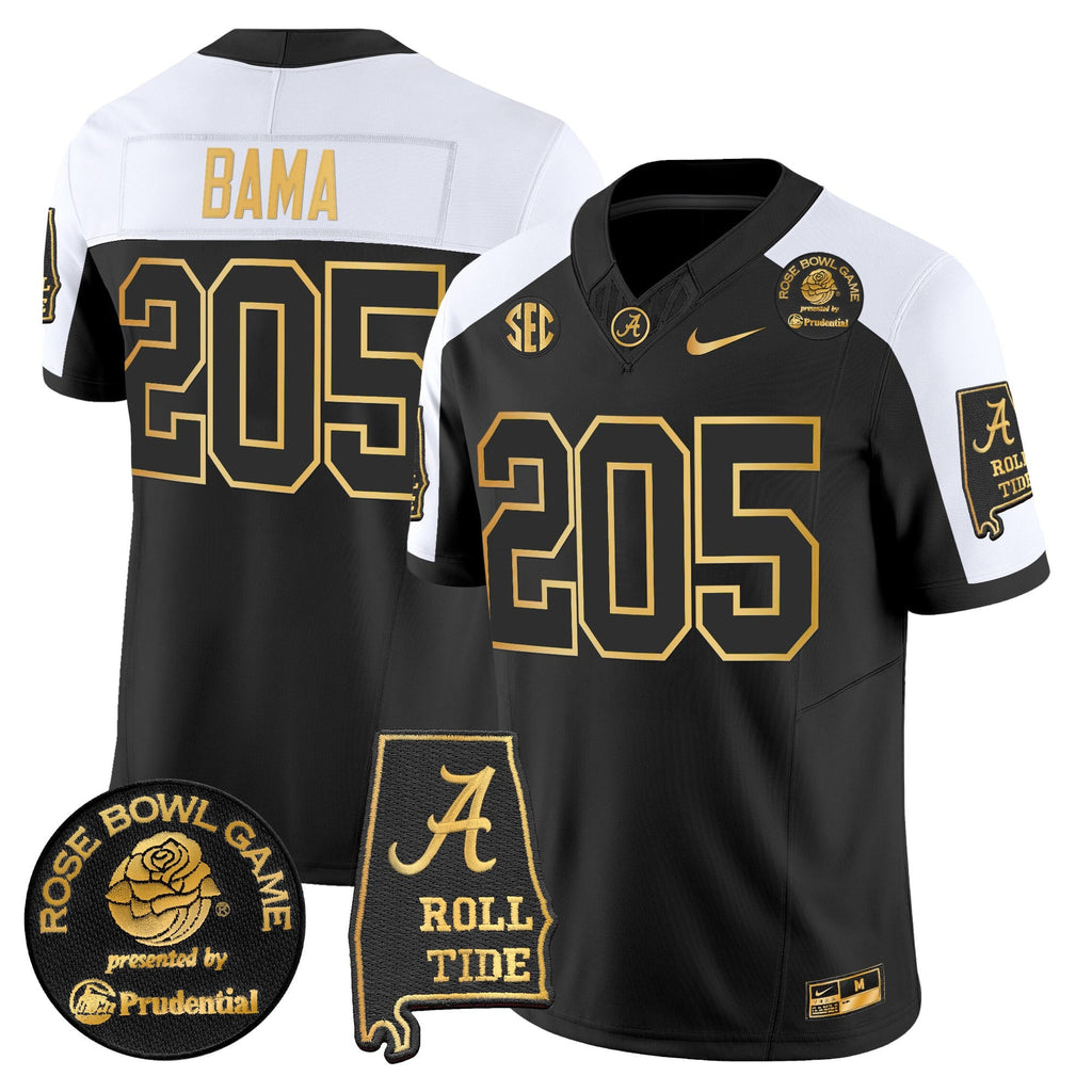 Men's Alabama Crimson Tide 2025 Rose Bowl Gold Vapor Limited Jersey - Alabama Map - All Stitched