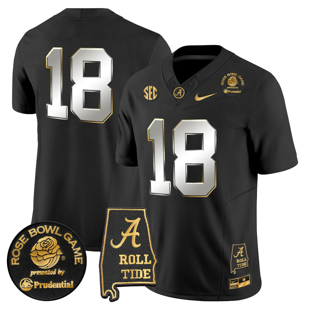Men's Alabama Crimson Tide 2025 Rose Bowl Gold Vapor Limited Jersey - Alabama Map - All Stitched