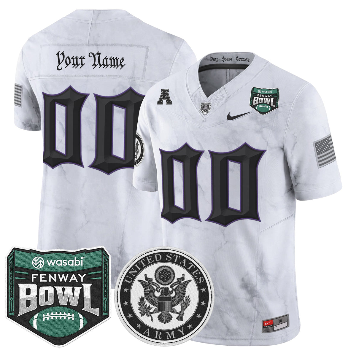 Army Black Knights Honoring 250 Years Of Service And Sacrifice Vapor Limited Custom Jersey - 2025 Fenway Bowl Patch - All Stitched