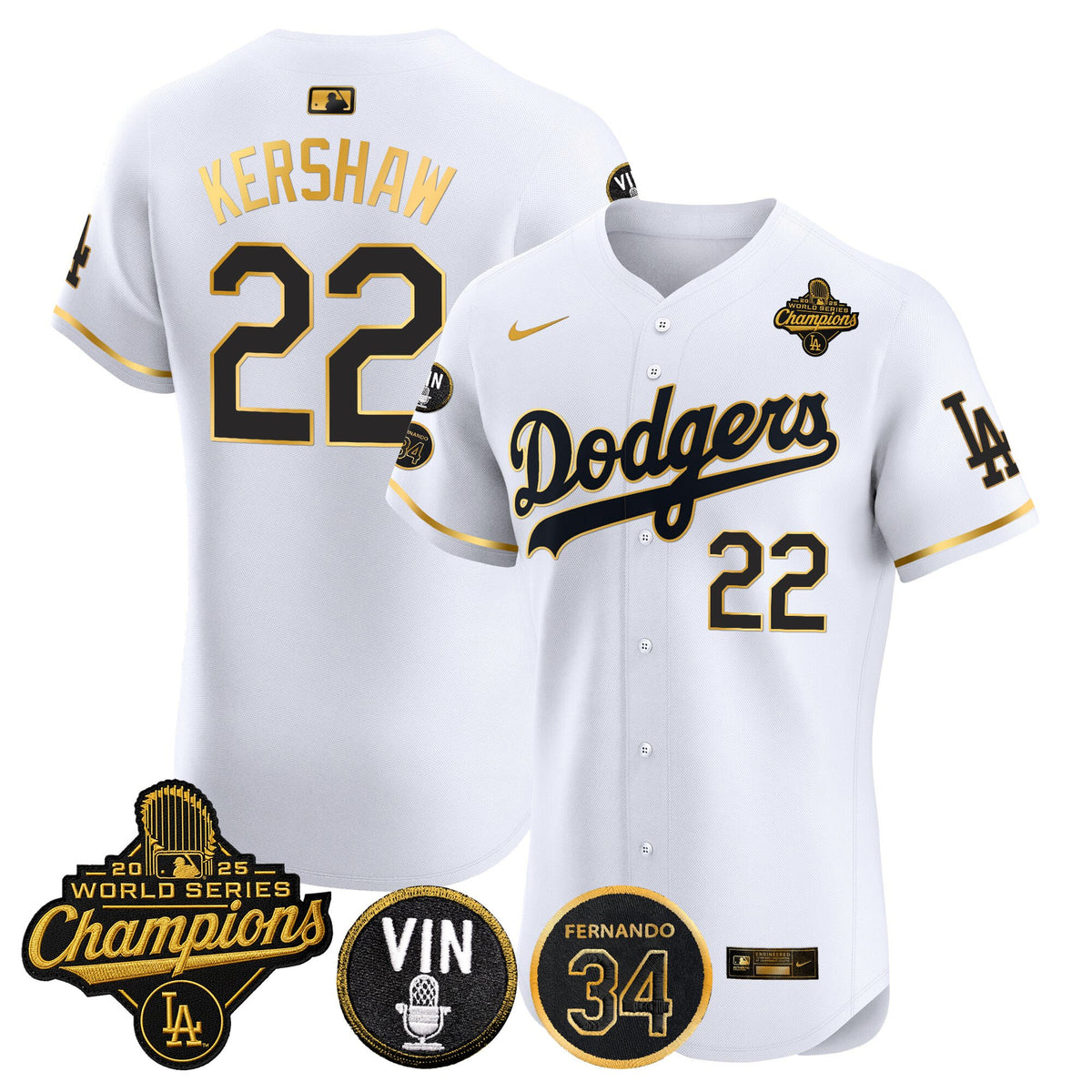 Men's Dodgers 2025 World Series Champions Vapor Premier Elite Jersey - Vin Scully & Fernando Patch - All Stitched