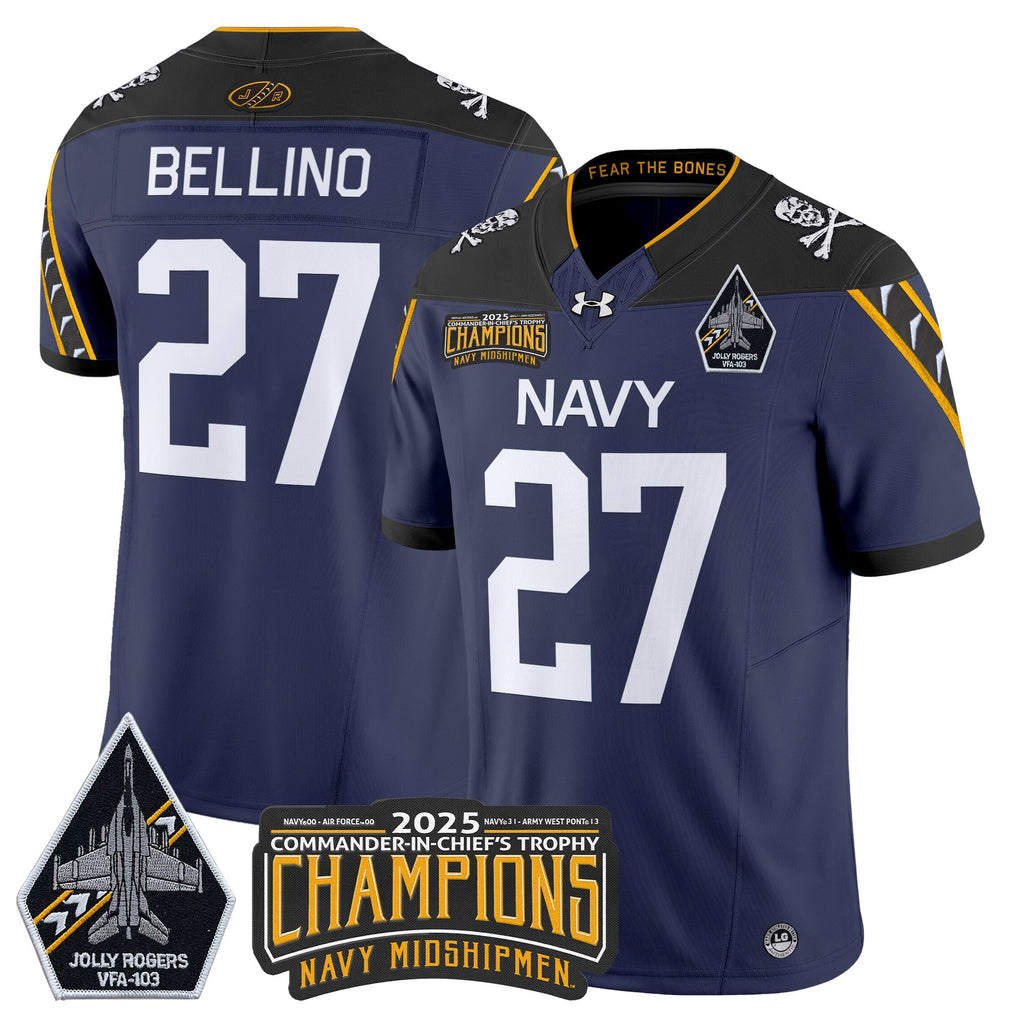 Men's Navy Midshipmen Jolly Rogers 2025 Commander-In-Chief's Trophy Champions Vapor Limited Jersey - All Stitched