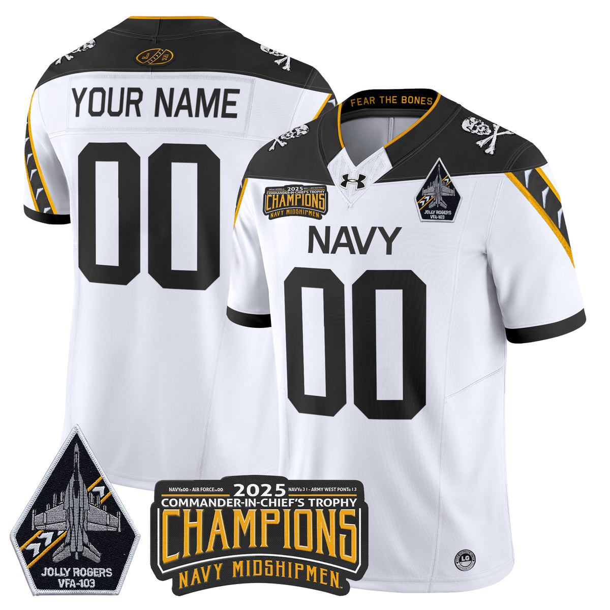 Navy Midshipmen Jolly Rogers 2025 Commander-In-Chief's Trophy Champions Vapor Limited Custom Jersey - All Stitched