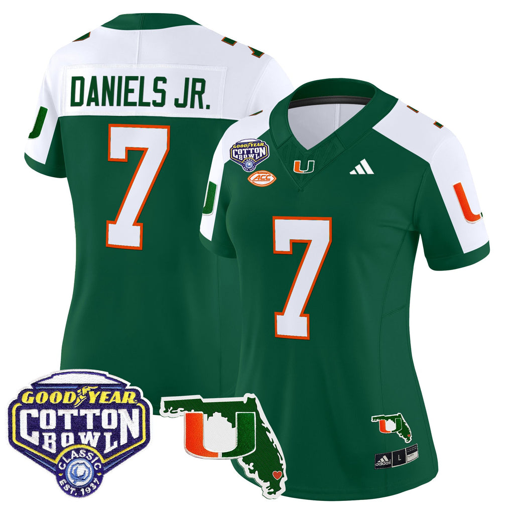 Women's Miami Hurricanes 2025 Cotton Bowl & Florida Patch Vapor Limited Jersey - All Stitched
