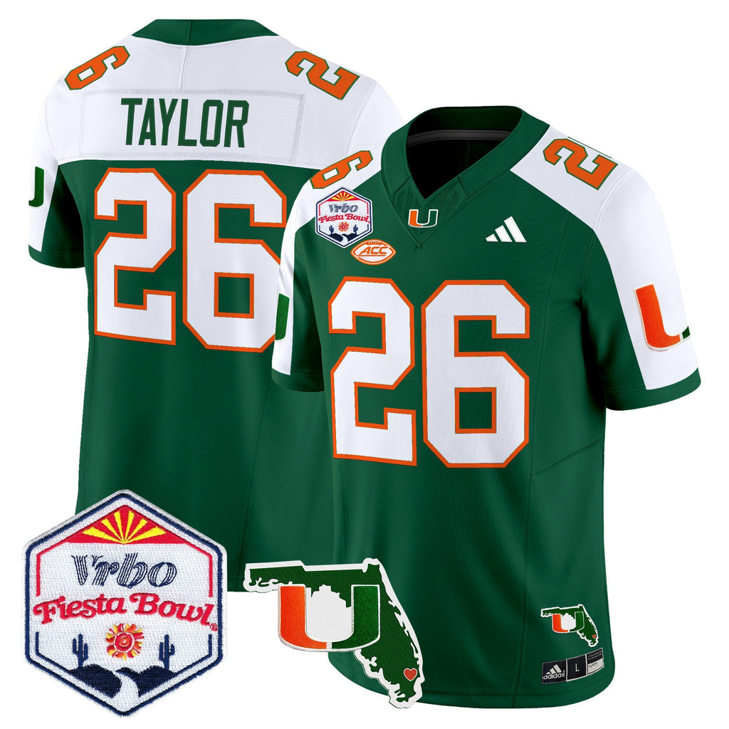 Men's Miami Hurricanes 2026 The Fiesta Bowl & Florida Patch Vapor Limited Jersey - All Stitched