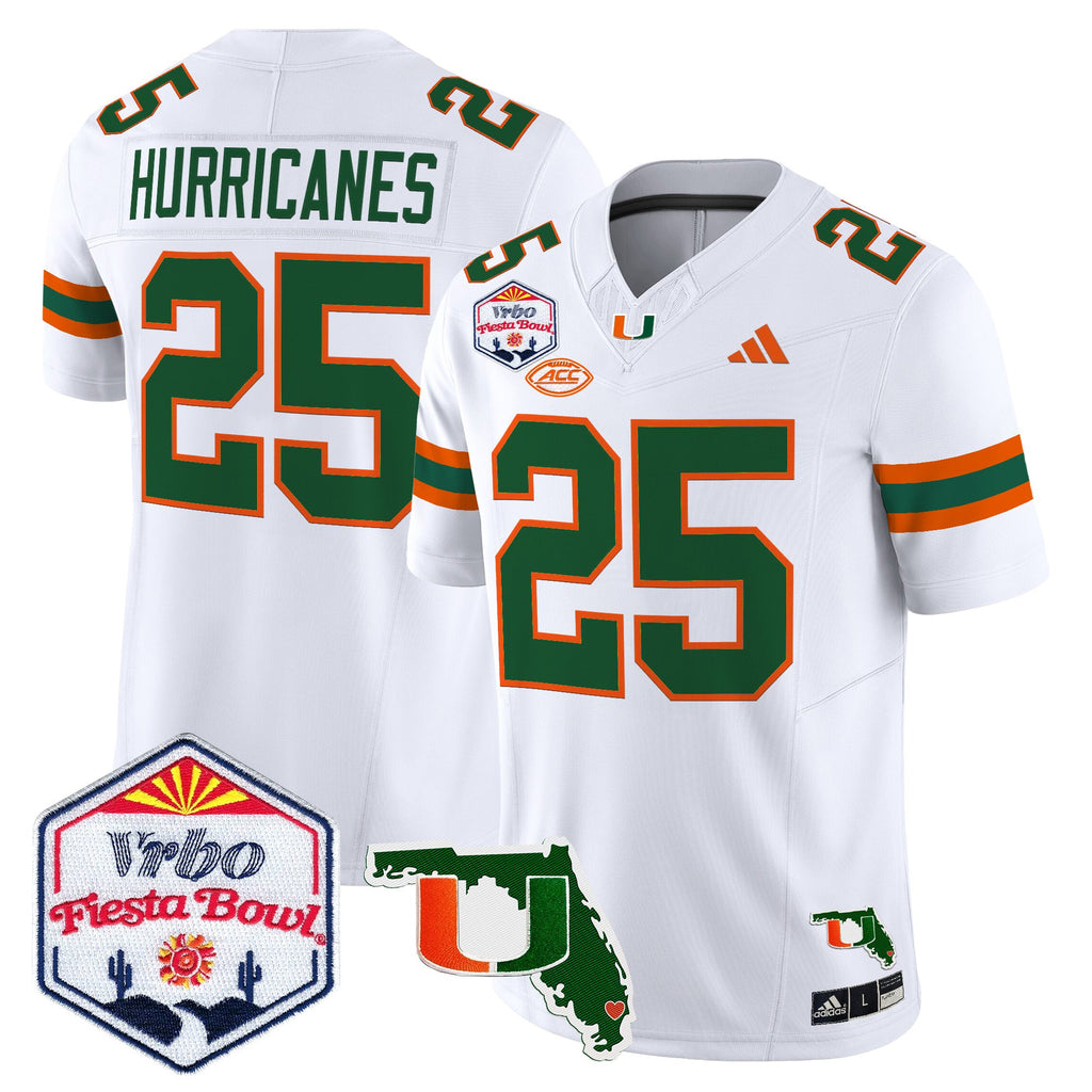 Men's Miami Hurricanes 2026 The Fiesta Bowl & Florida Patch Vapor Limited Jersey - All Stitched