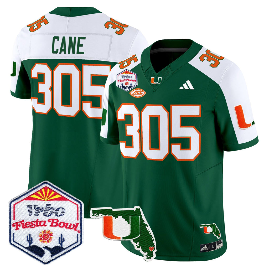 Men's Miami Hurricanes 2026 The Fiesta Bowl & Florida Patch Vapor Limited Jersey - All Stitched