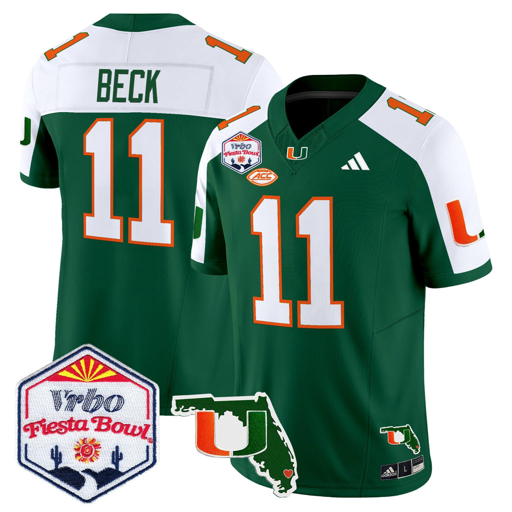 Men's Miami Hurricanes 2026 The Fiesta Bowl & Florida Patch Vapor Limited Jersey - All Stitched