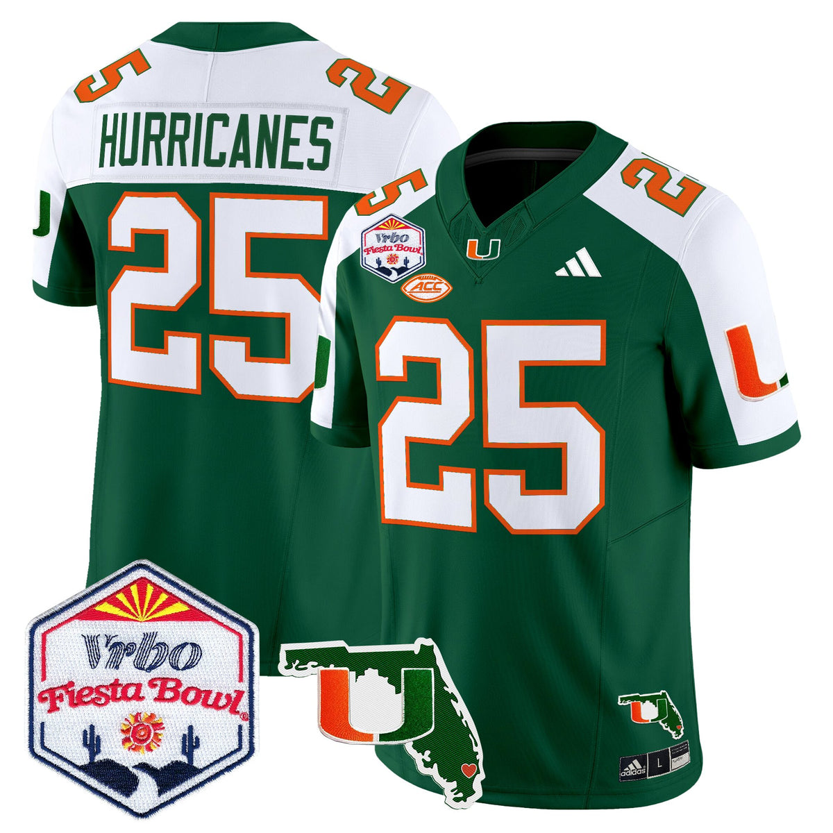 Men's Miami Hurricanes 2026 The Fiesta Bowl & Florida Patch Vapor Limited Jersey - All Stitched