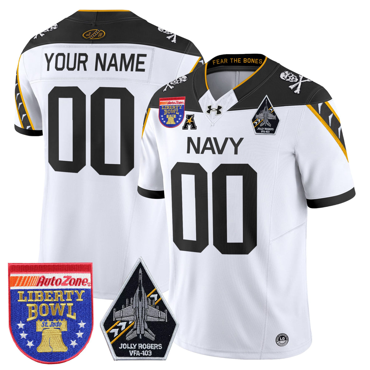 Navy Midshipmen 'Jolly Rogers Edition' Vapor Limited Custom Jersey - 2026 Liberty Bowl Patch - All Stitched
