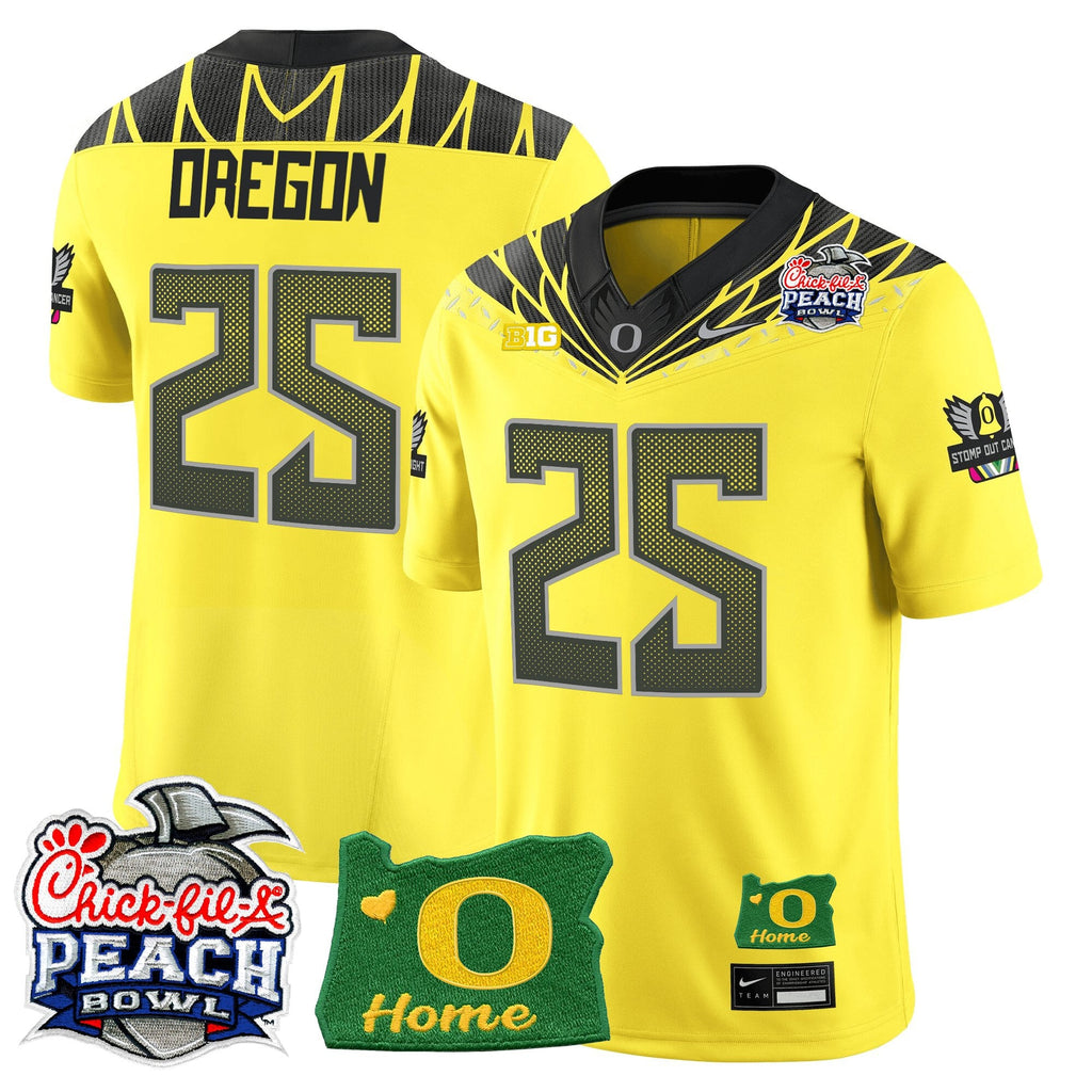 Men's Oregon Ducks 2026 Peach Bowl & Oregon State Patch Vapor Limited Jersey - All Stitched
