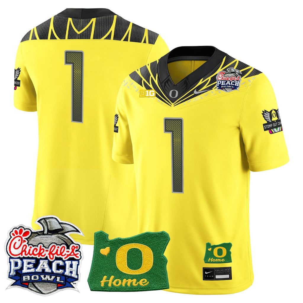 Men's Oregon Ducks 2026 Peach Bowl & Oregon State Patch Vapor Limited Jersey - All Stitched