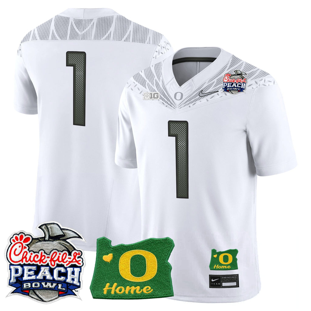 Men's Oregon Ducks 2026 Peach Bowl & Oregon State Patch Vapor Limited Jersey - All Stitched