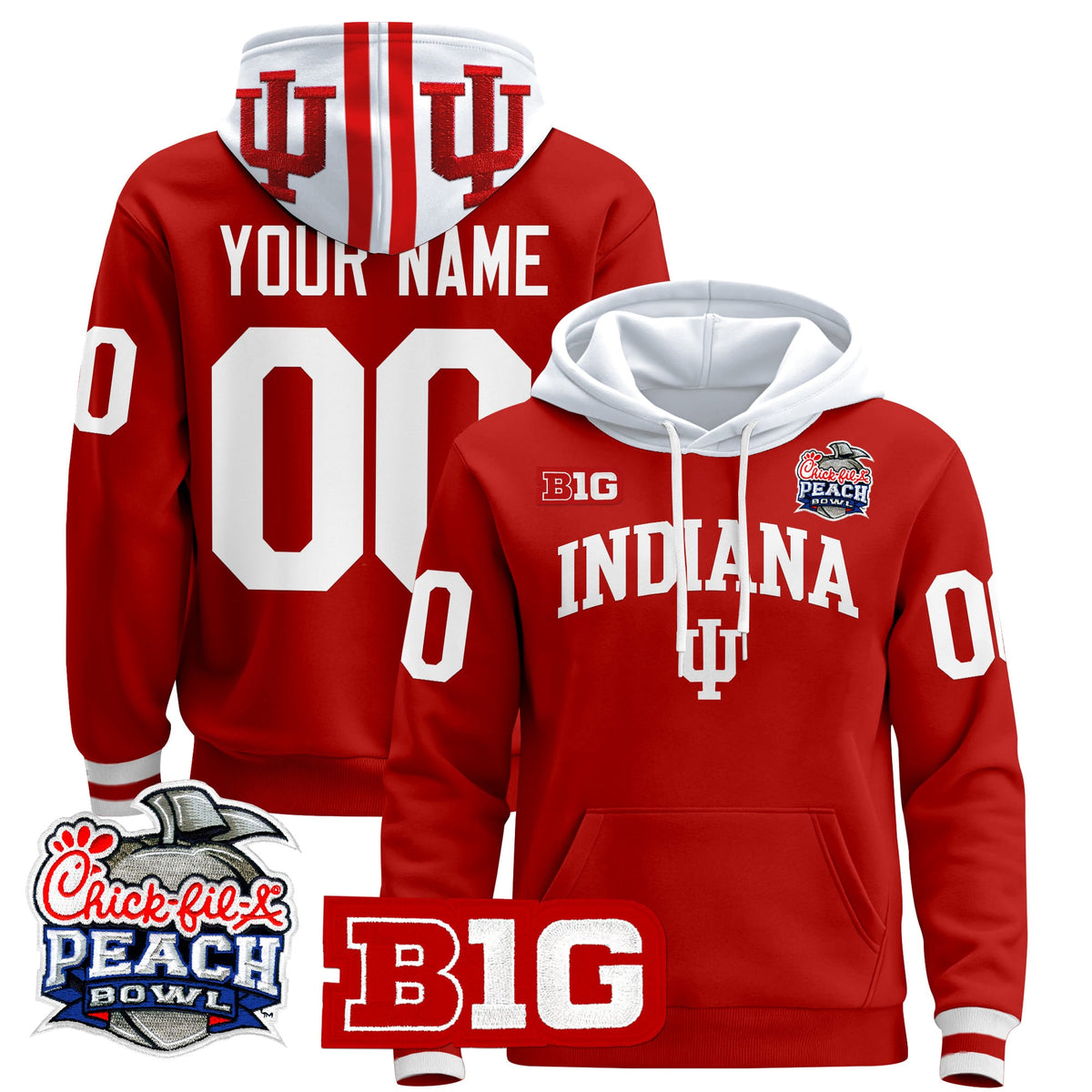 Indiana Hoosiers 2026 Peach Bowl Premium Custom Pullover Hoodie - All Stitched