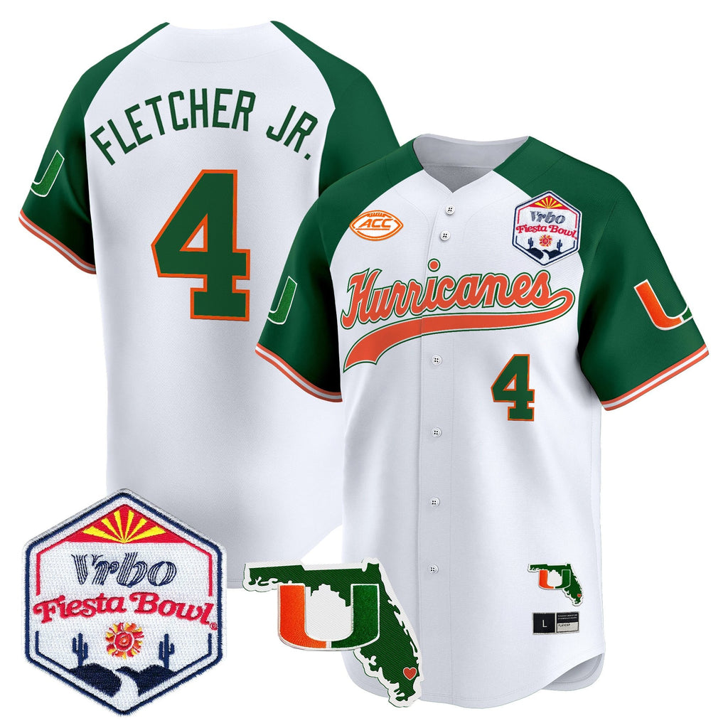Men's Miami Hurricanes 2026 The Fiesta Bowl & Florida Patch Vapor Baseball Jersey - All Stitched
