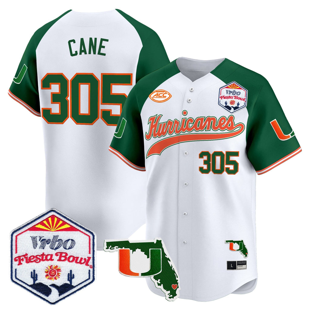 Men's Miami Hurricanes 2026 The Fiesta Bowl & Florida Patch Vapor Baseball Jersey - All Stitched