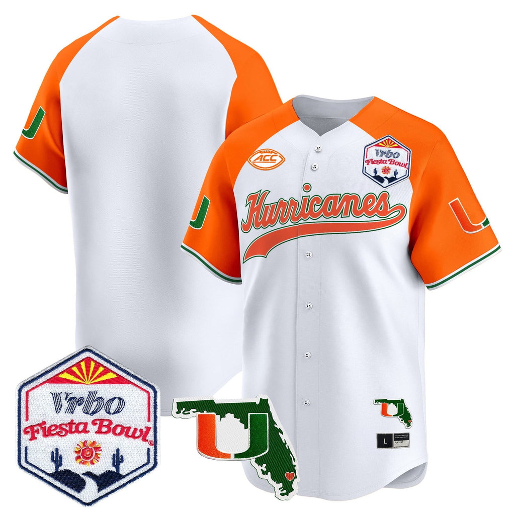 Men's Miami Hurricanes 2026 The Fiesta Bowl & Florida Patch Vapor Baseball Jersey - All Stitched