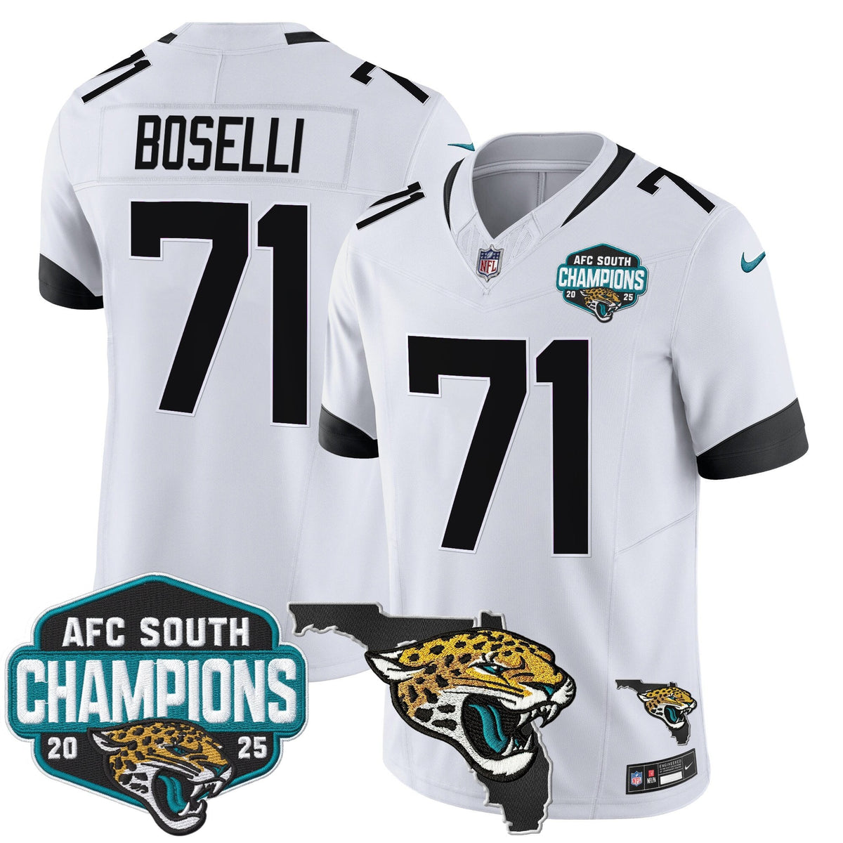 Men's Jacksonville Jaguars 2025 AFC South Division Champions & Florida Patch Vapor Jersey - All Stitched