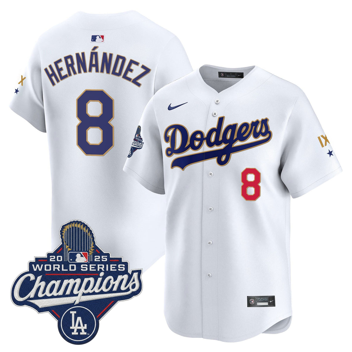 Men's Los Angeles Dodgers 9-Time Champions Gold Trim Vapor Premier Limited Jersey - All Stitched