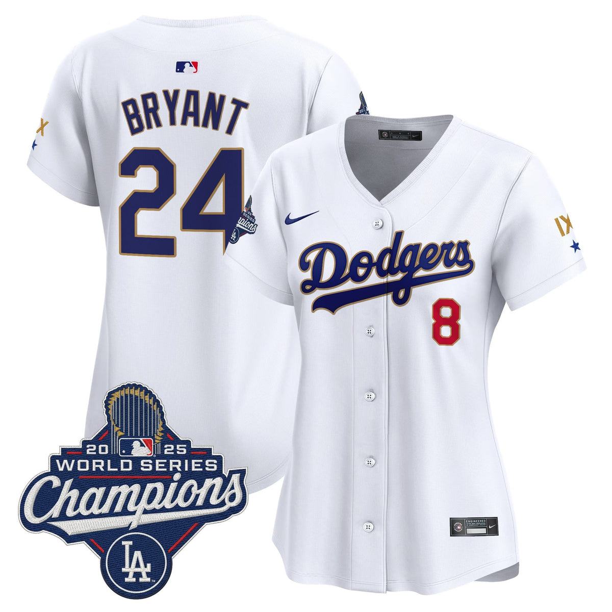 Women's Los Angeles Dodgers 9-Time Champions Gold Trim Vapor Premier Limited Jersey - All Stitched
