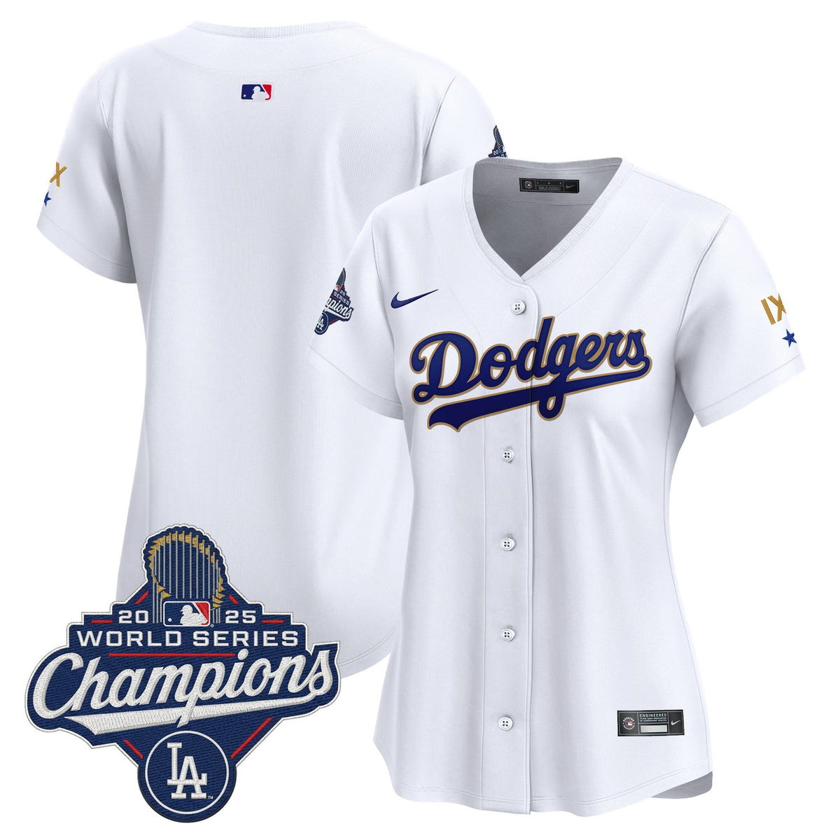 Women's Los Angeles Dodgers 9-Time Champions Gold Trim Vapor Premier Limited Jersey - All Stitched