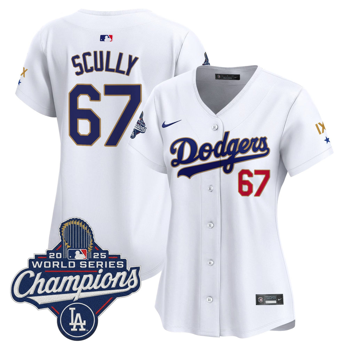 Women's Los Angeles Dodgers 9-Time Champions Gold Trim Vapor Premier Limited Jersey - All Stitched