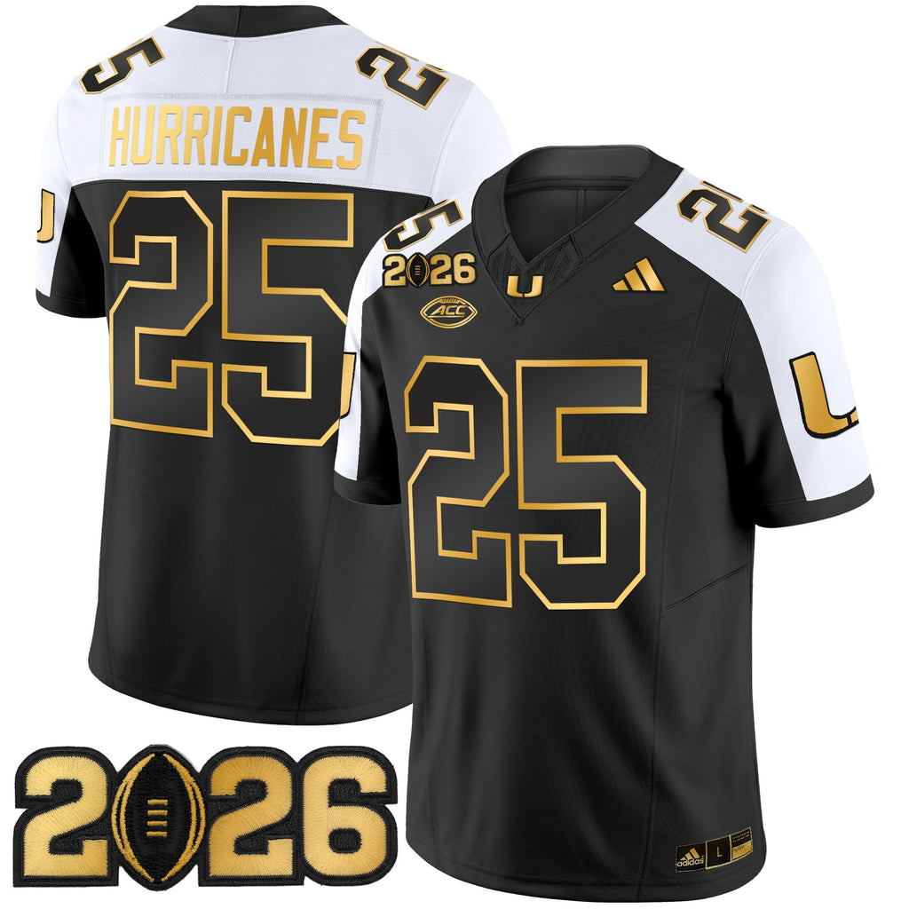 Men's Miami Hurricanes 2026 CFP Final Patch Gold Vapor Limited Jersey - All Stitched