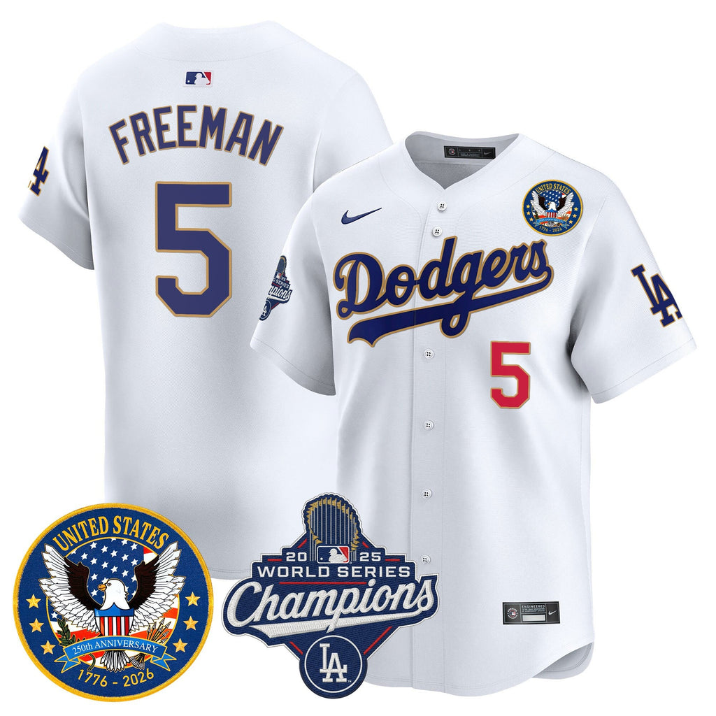 Men's Dodgers 2025 World Series Champions & America 250th Patch Vapor Premier Limited Jersey - All Stitched