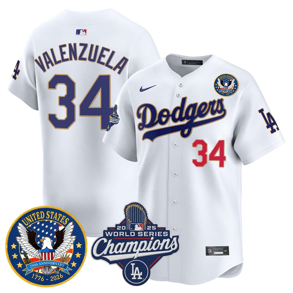 Men's Dodgers 2025 World Series Champions & America 250th Patch Vapor Premier Limited Jersey - All Stitched