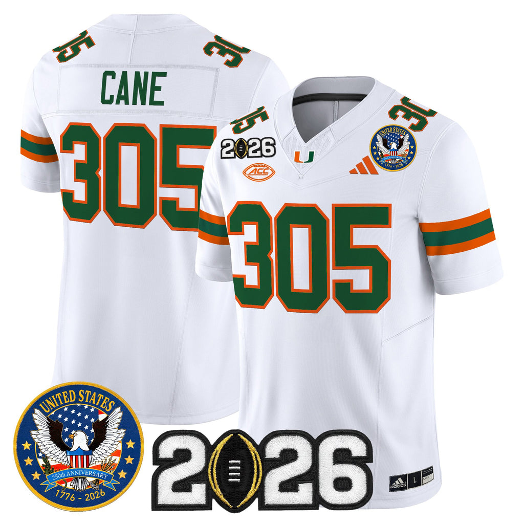 Men's Miami Hurricanes "United States 250th Anniversary & 2026 CFP Final Patch" Vapor Limited Jersey - All Stitched