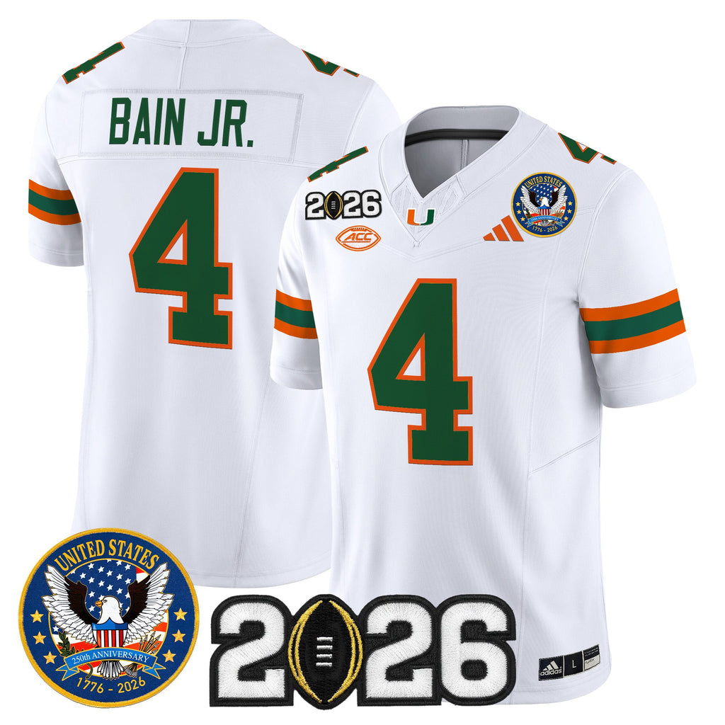 Men's Miami Hurricanes "United States 250th Anniversary & 2026 CFP Final Patch" Vapor Limited Jersey - All Stitched