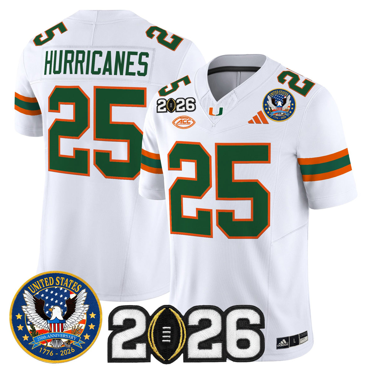 Men's Miami Hurricanes "United States 250th Anniversary & 2026 CFP Final Patch" Vapor Limited Jersey - All Stitched