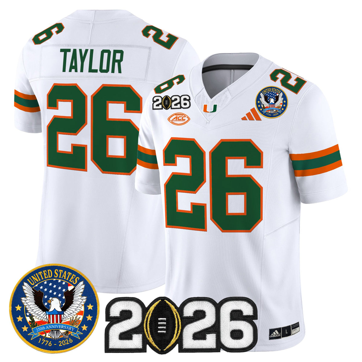 Men's Miami Hurricanes "United States 250th Anniversary & 2026 CFP Final Patch" Vapor Limited Jersey - All Stitched