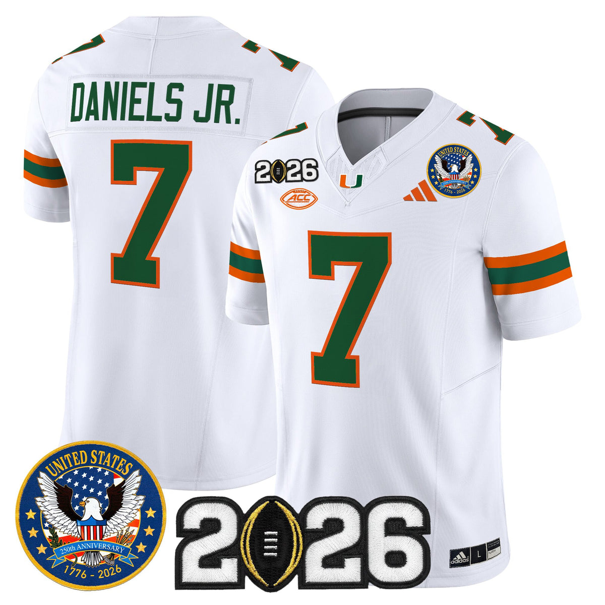 Men's Miami Hurricanes "United States 250th Anniversary & 2026 CFP Final Patch" Vapor Limited Jersey - All Stitched