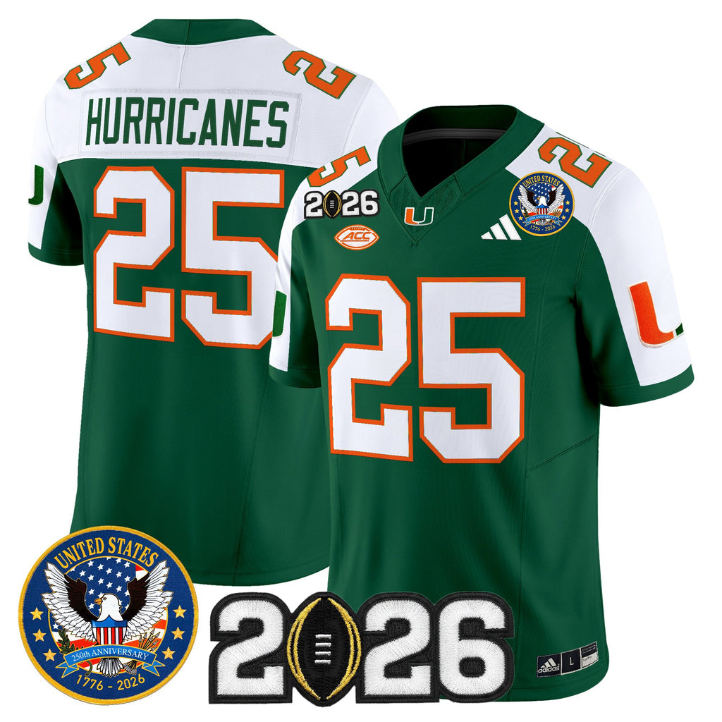 Men's Miami Hurricanes "United States 250th Anniversary & 2026 CFP Final Patch" Vapor Limited Jersey - All Stitched