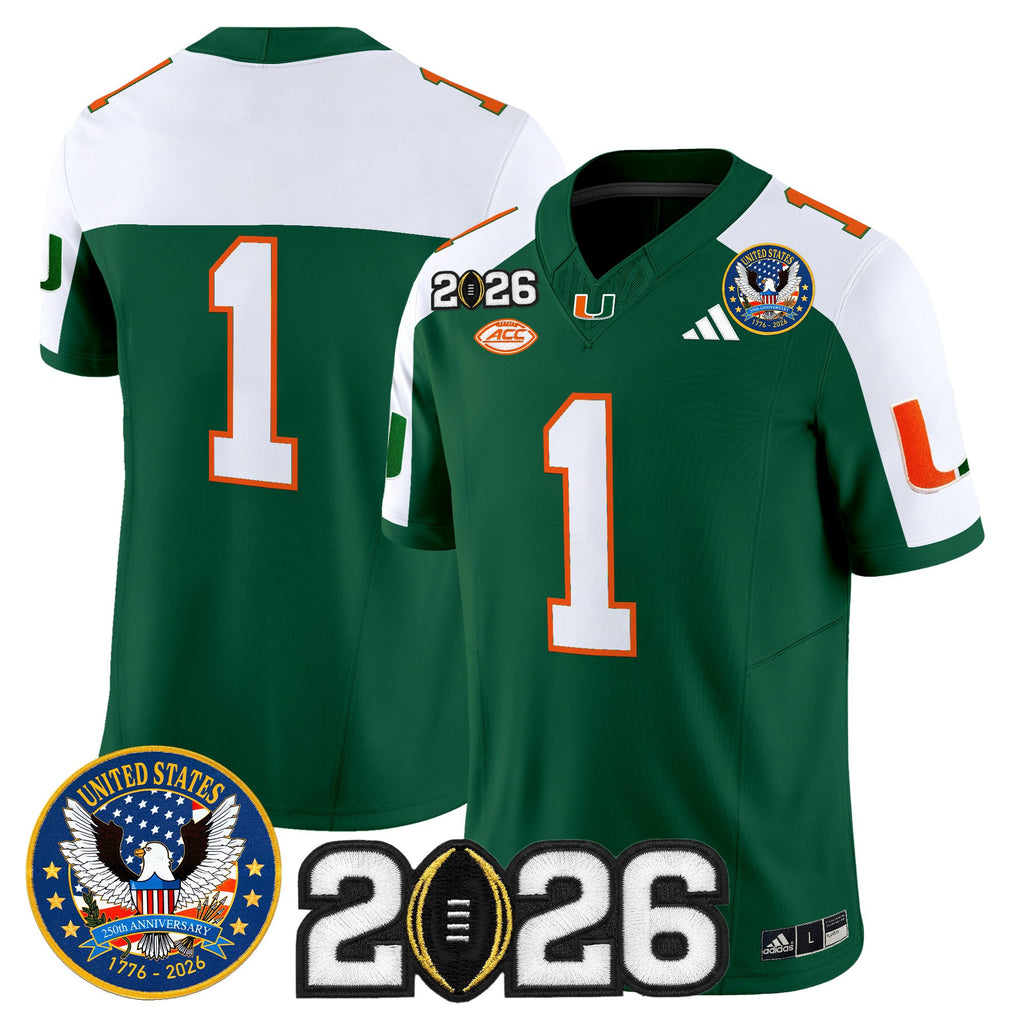 Men's Miami Hurricanes "United States 250th Anniversary & 2026 CFP Final Patch" Vapor Limited Jersey - All Stitched