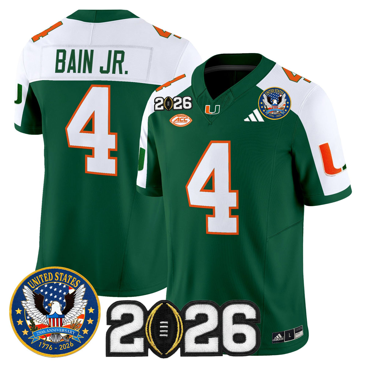 Men's Miami Hurricanes "United States 250th Anniversary & 2026 CFP Final Patch" Vapor Limited Jersey - All Stitched