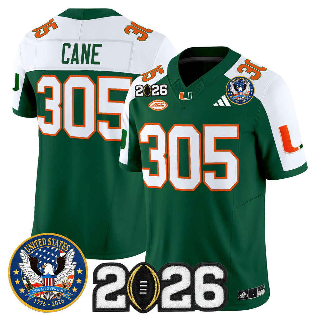 Men's Miami Hurricanes "United States 250th Anniversary & 2026 CFP Final Patch" Vapor Limited Jersey - All Stitched